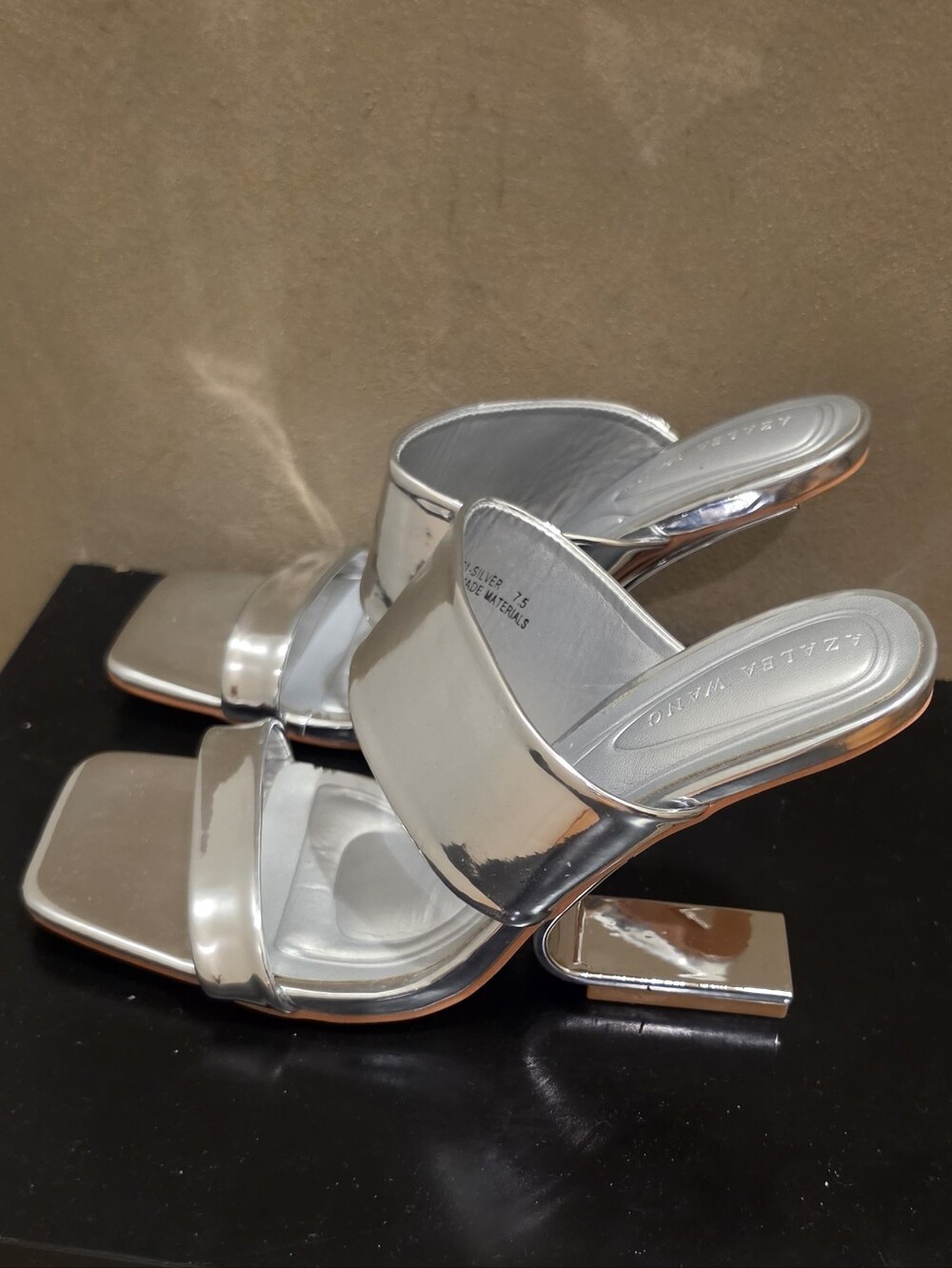 Azalea Wang Silver Metallic Block Heel Sandals